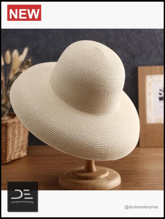 Straw Wide Brim Floppy Sun Hat UPF 50+ Foldable Beach Cap